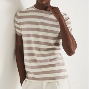 Reiss Men’s Size M Westminster Mercerised Cotton Beige  Striped T-Shirt